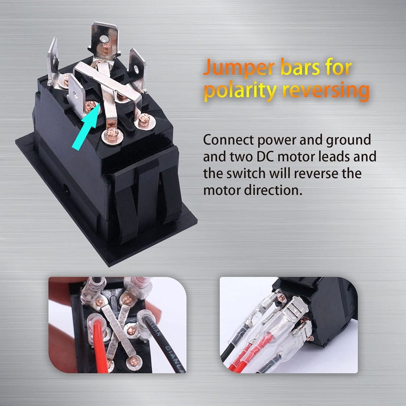 weideer 12V Reverse Polarity Switch Momentary Power Jack Rocker Switch DC Motor Control DPDT 4 Pin(ON)-Off-(ON) 20A 12 Volt DC RV Switch with Wires (Pack of 2) - Image 3